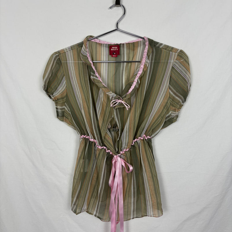 00s Miss Sixty Sheer Striped Tie Front Top