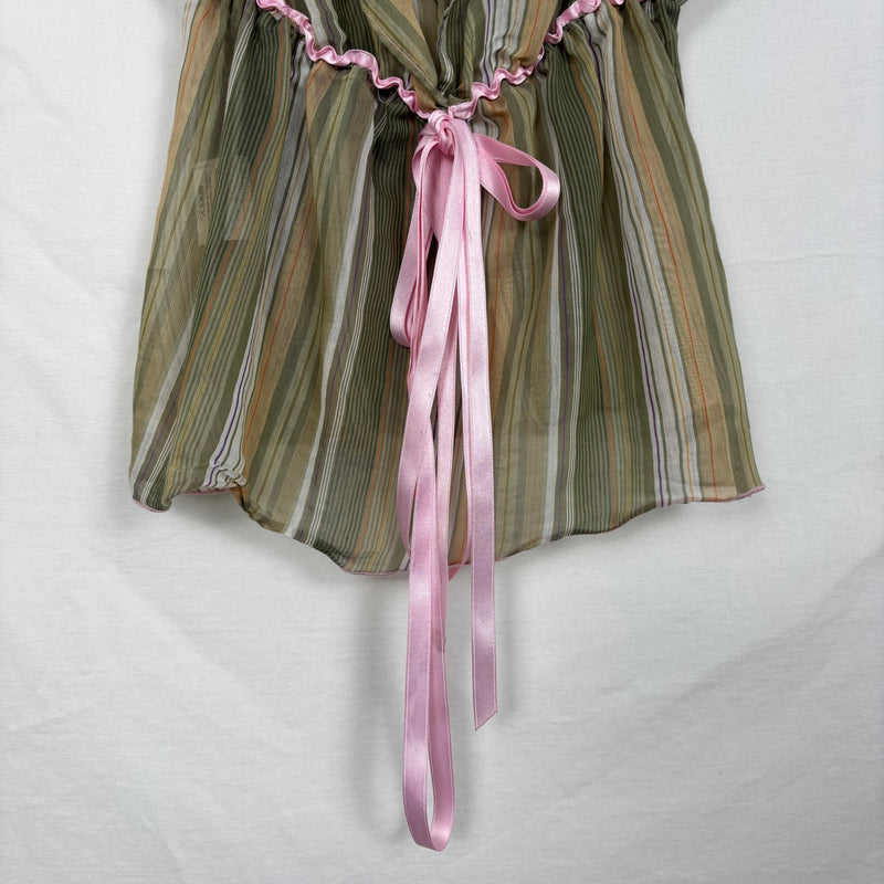 00s Miss Sixty Sheer Striped Tie Front Top