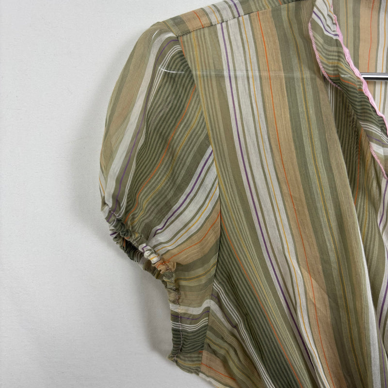 00s Miss Sixty Sheer Striped Tie Front Top