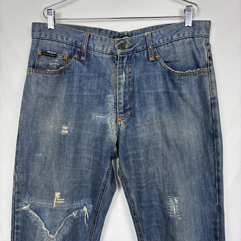 00s Dolce&Gabbana Coloured Stitch Dark Wash Relaxed Jeans