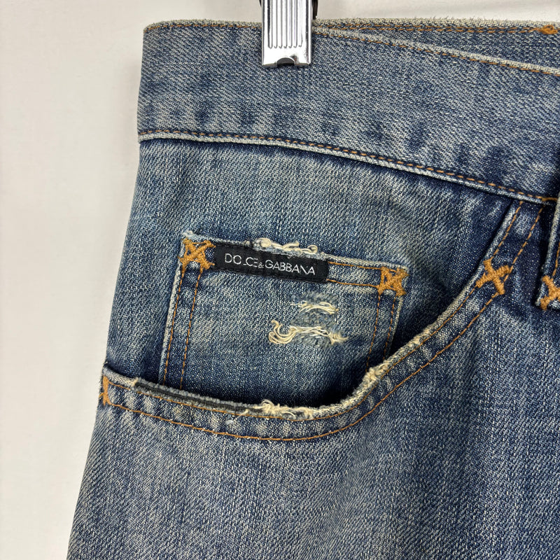 00s Dolce&Gabbana Coloured Stitch Dark Wash Relaxed Jeans