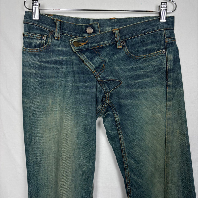 00s Mihara Yasuhiro Asymmetric Low Rise Flare Jeans