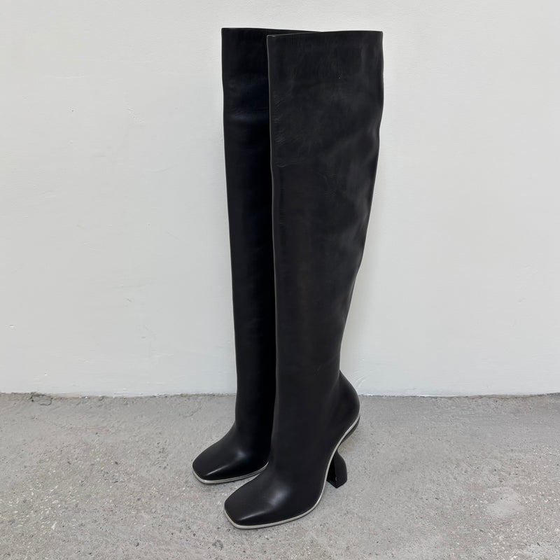 Balenciaga Curved Heel Leather Knee High Boots