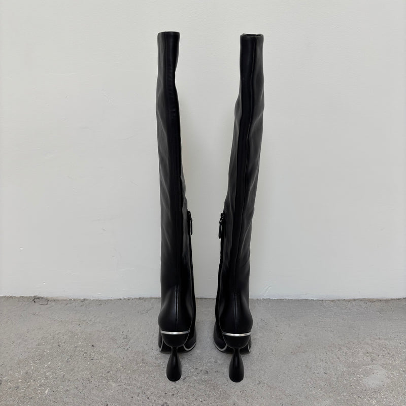Balenciaga Curved Heel Leather Knee High Boots