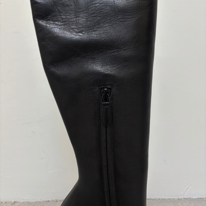 Balenciaga Curved Heel Leather Knee High Boots