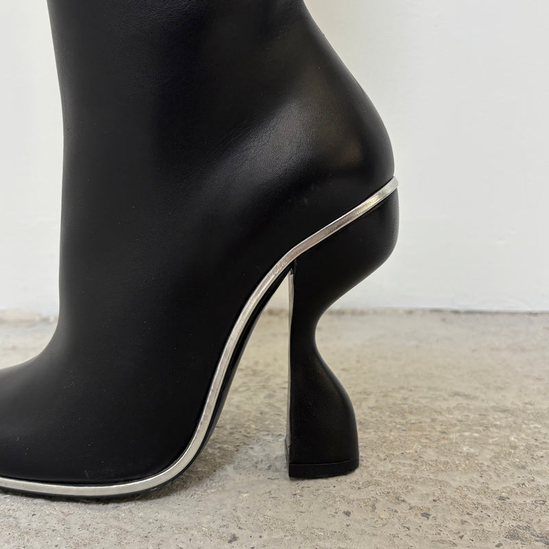 Balenciaga Curved Heel Leather Knee High Boots