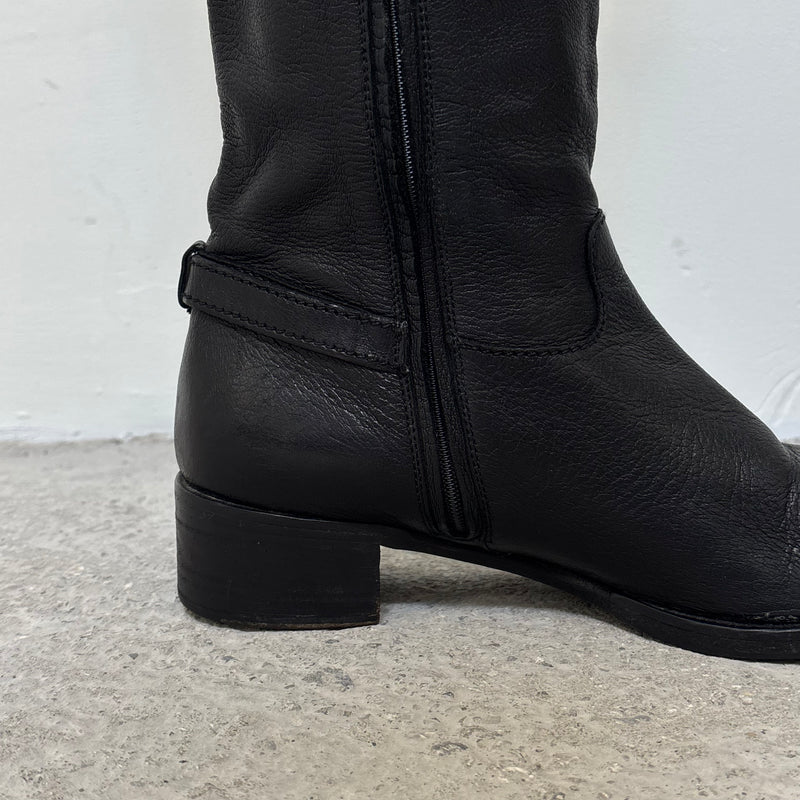 00s Prada Gold Buckle Knee High Leather Riding Boots