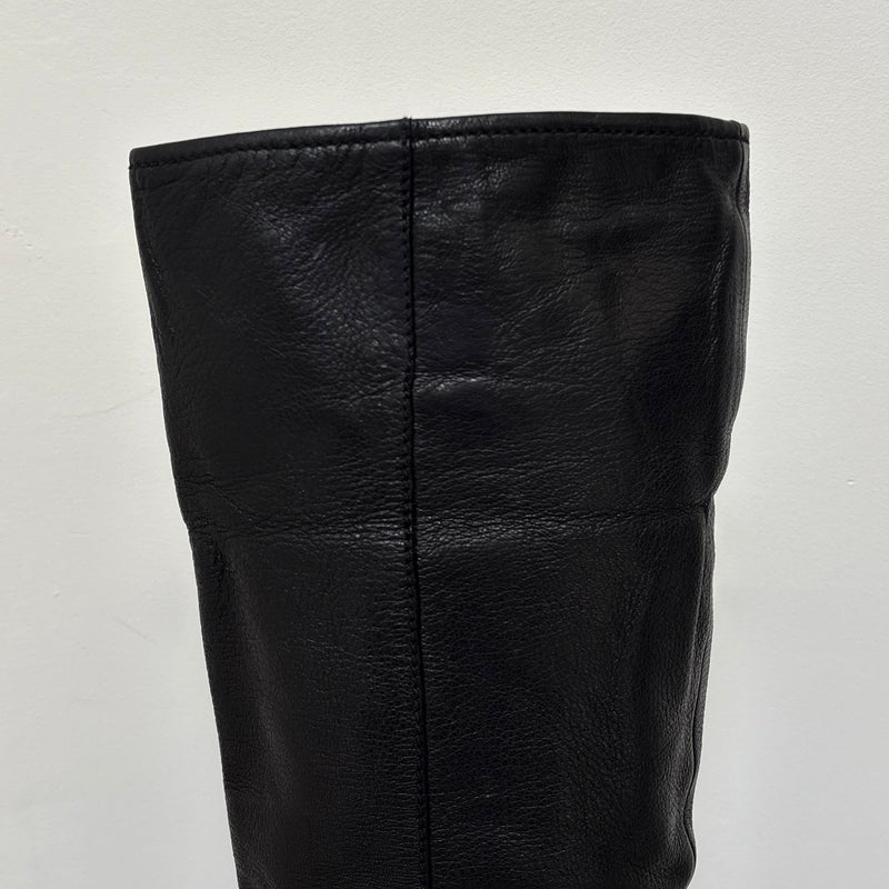 00s Prada Gold Buckle Knee High Leather Riding Boots