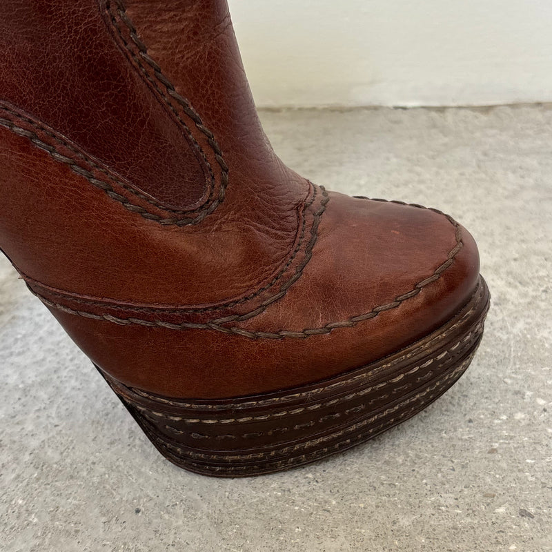 00s Prada Leather Platform Ankle Boot Heels