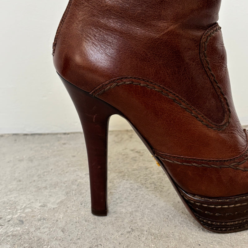 00s Prada Leather Platform Ankle Boot Heels