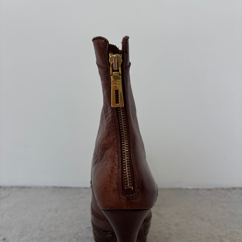 00s Prada Leather Platform Ankle Boot Heels