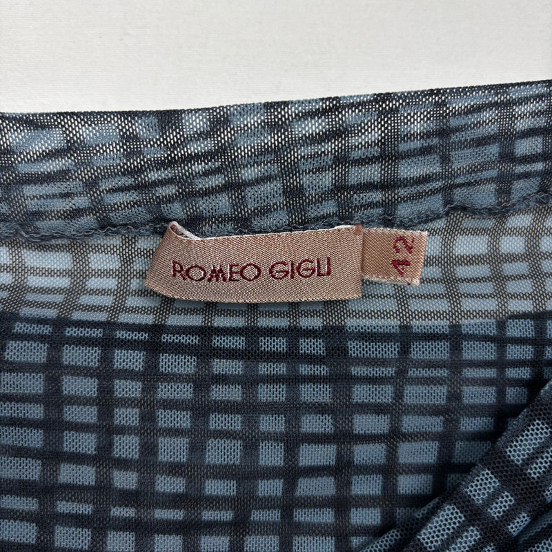 Romeo Gigli Off The Shoulder Sheer Ruffle Back Patterned Top