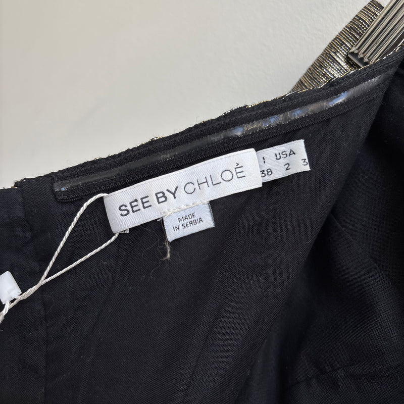 See By Chloé Gold Black Panels Mini Dress