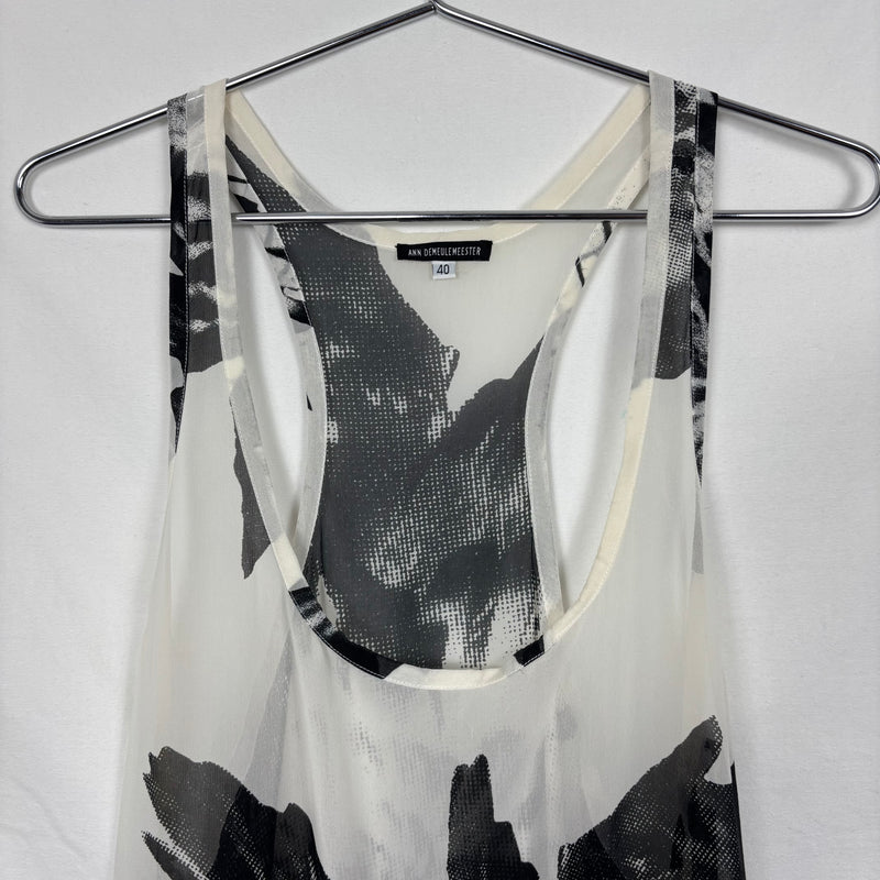 Ann Demeulemeester Sheer Feather Print Silk Tank Top
