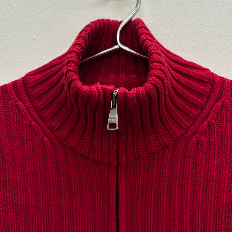 Dolce & Gabbana Red Knit Turtleneck Zip Up Cardigan