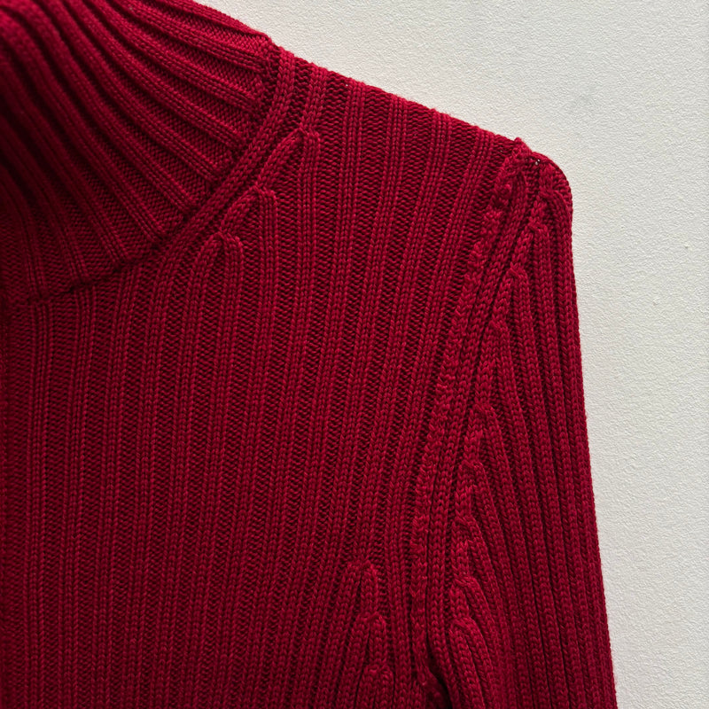 Dolce & Gabbana Red Knit Turtleneck Zip Up Cardigan