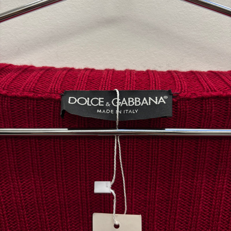 Dolce & Gabbana Red Knit Turtleneck Zip Up Cardigan