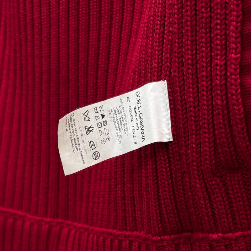 Dolce & Gabbana Red Knit Turtleneck Zip Up Cardigan