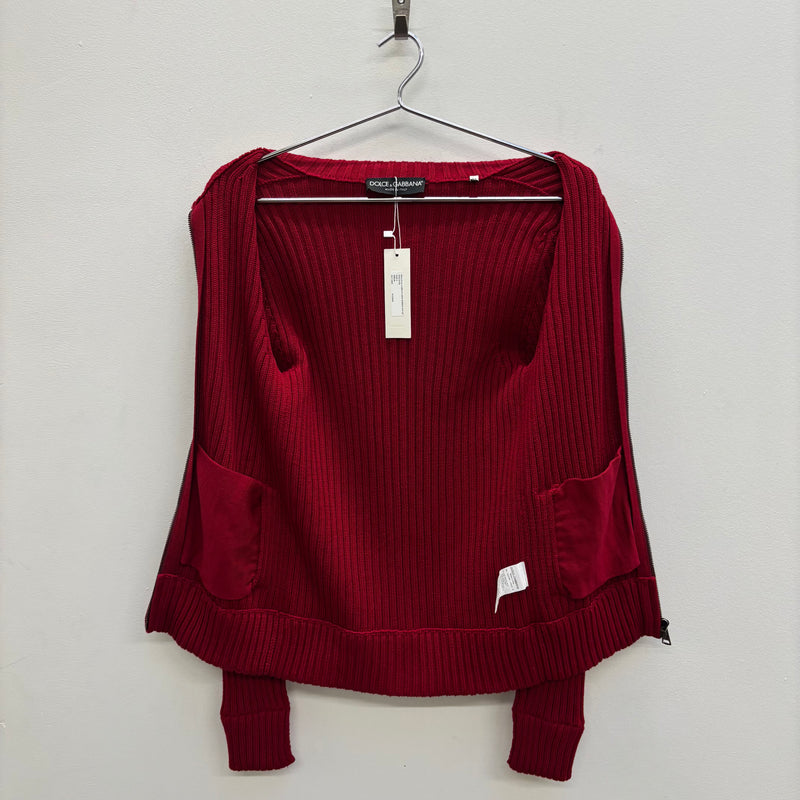 Dolce & Gabbana Red Knit Turtleneck Zip Up Cardigan