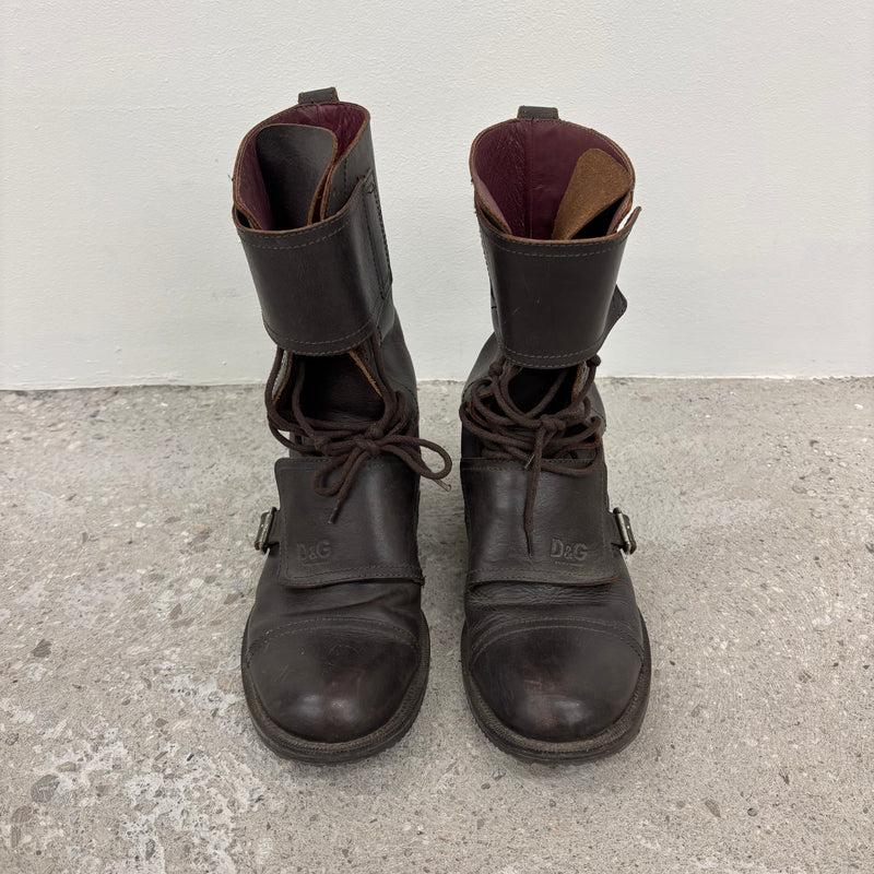 Dolce & Gabbana Buckled Lace Up Combat Boots