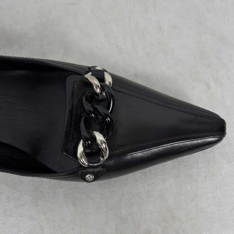 Prada Pointed Chain Kitten Leather Heels