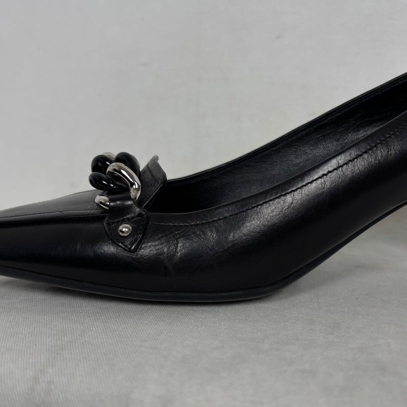 Prada Pointed Chain Kitten Leather Heels
