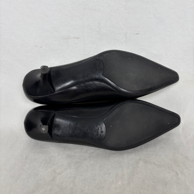 Prada Pointed Chain Kitten Leather Heels