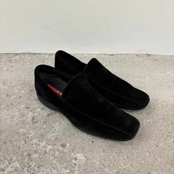 00' Prada Black Suede Loafers