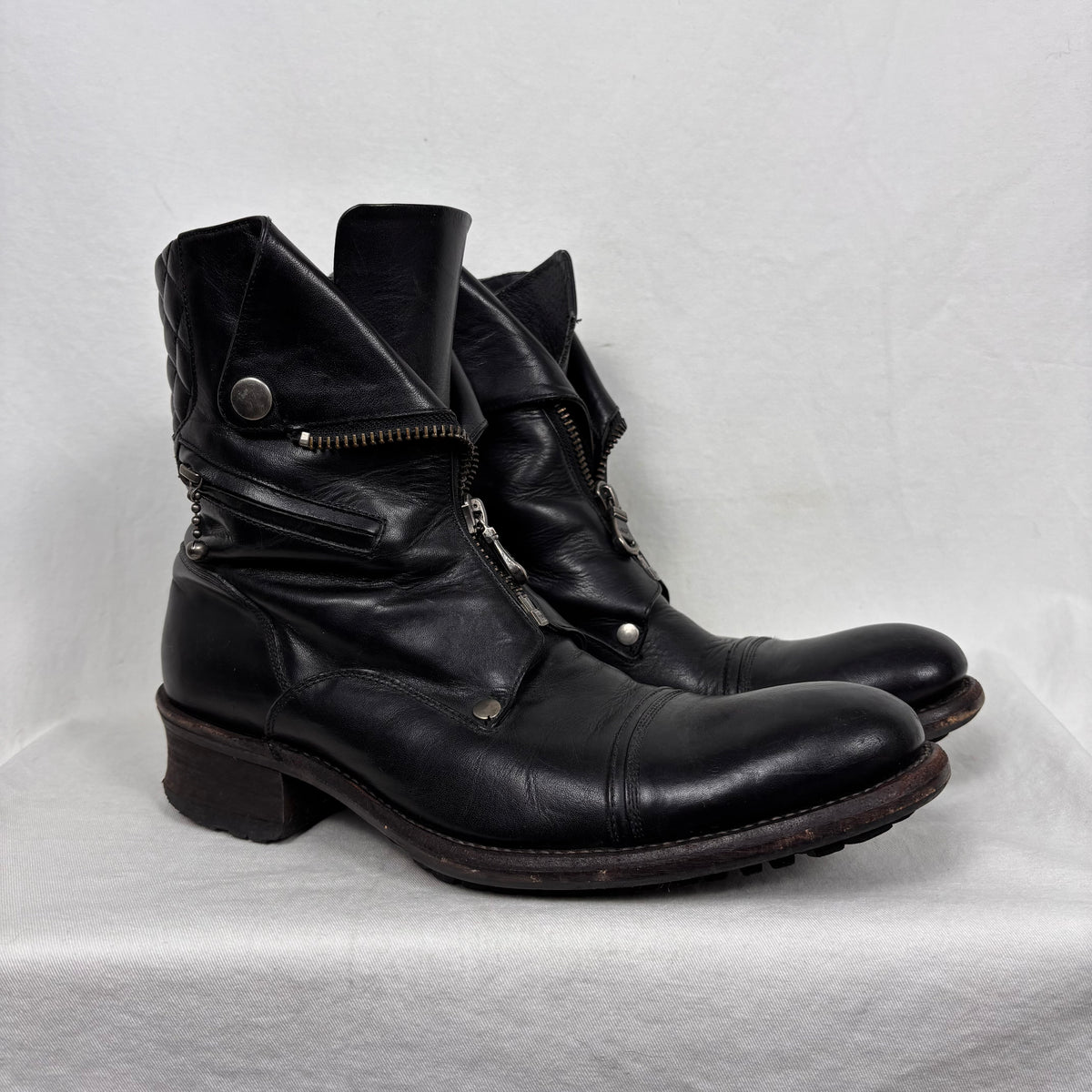 靴 00s alfredo BANNISTER denim print boots ALFREDO BANNISTER 00S DINO PATCHWORK LEATHER BOOTS