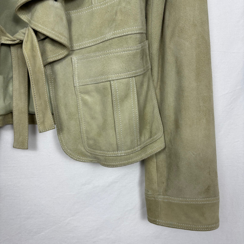SS99 Gucci By Tom Ford Ruffle Tie Front Suede Leather Jacket