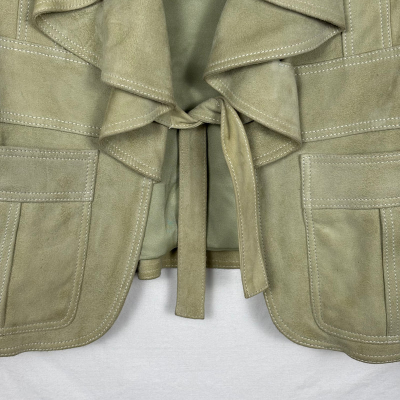 SS99 Gucci By Tom Ford Ruffle Tie Front Suede Leather Jacket