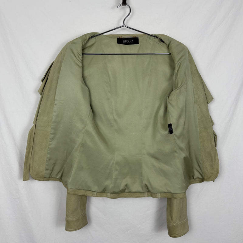SS99 Gucci By Tom Ford Ruffle Tie Front Suede Leather Jacket