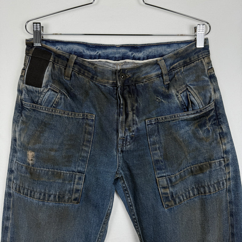 00s Rick Owens Slab Waxed Distressed Mudwash Jeans