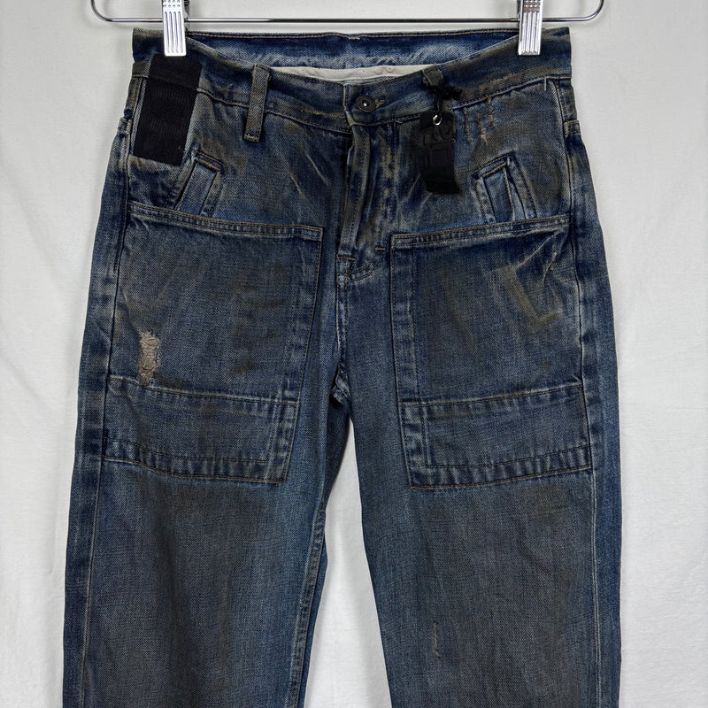 FW01 Rick Owens Slab Waxed Distressed Mudwash Jeans