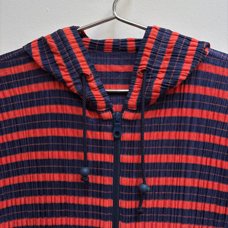 Issey Miyake Pleats Please Striped Zip Up Hoodie