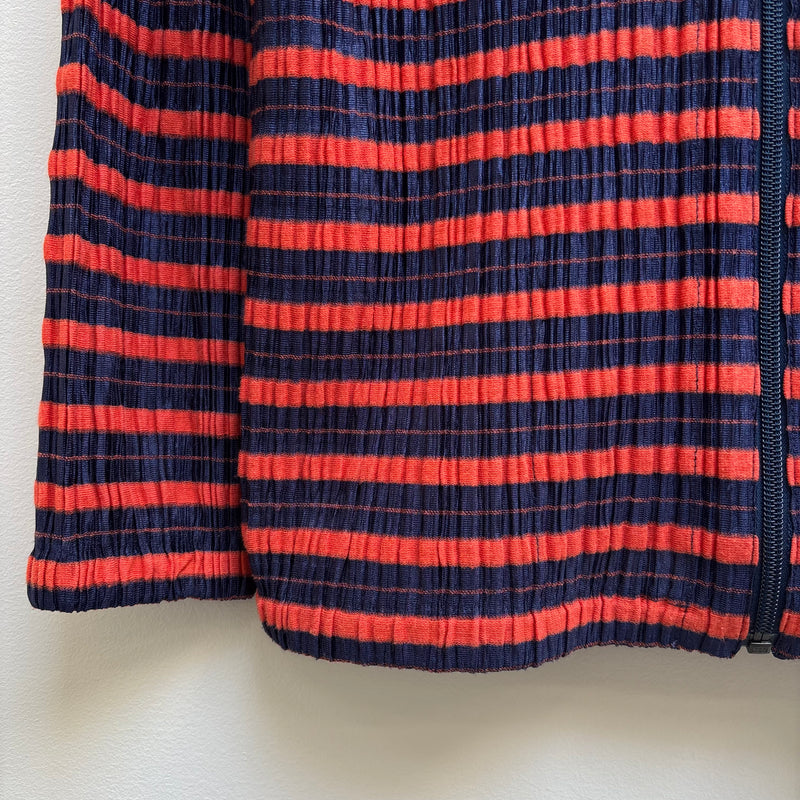 Issey Miyake Pleats Please Striped Zip Up Hoodie