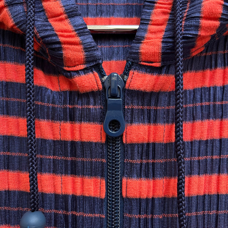 Issey Miyake Pleats Please Striped Zip Up Hoodie
