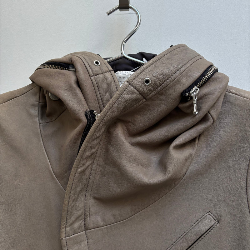 00s Katharine Hamnett Goat Leather Hooded Riders Jacket