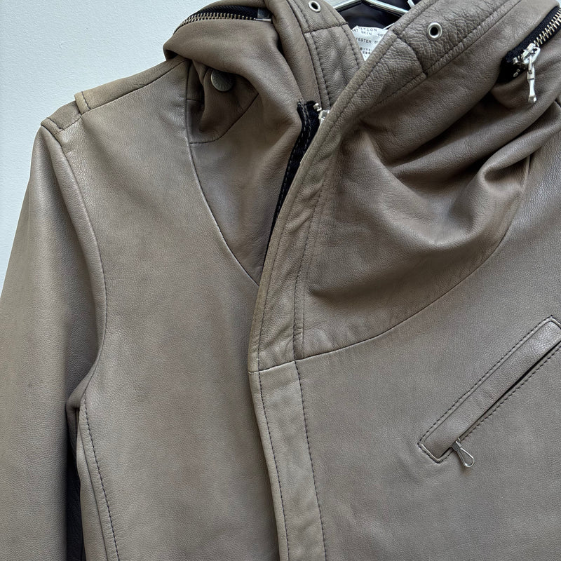 00s Katharine Hamnett Goat Leather Hooded Riders Jacket