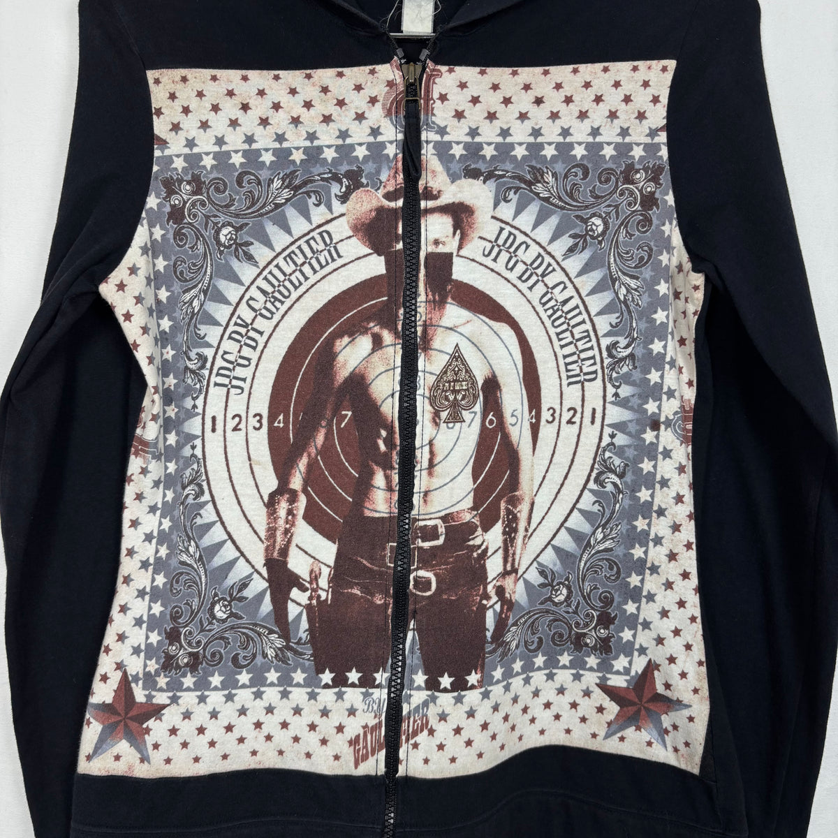 SS00 Jean Paul Gaultier Cowboy Target Graphic Zip Up Hoodie – Boketto SS00 Jean Paul Gaultier Cowboy Target Graphic Zip Up Hoodie – Boketto