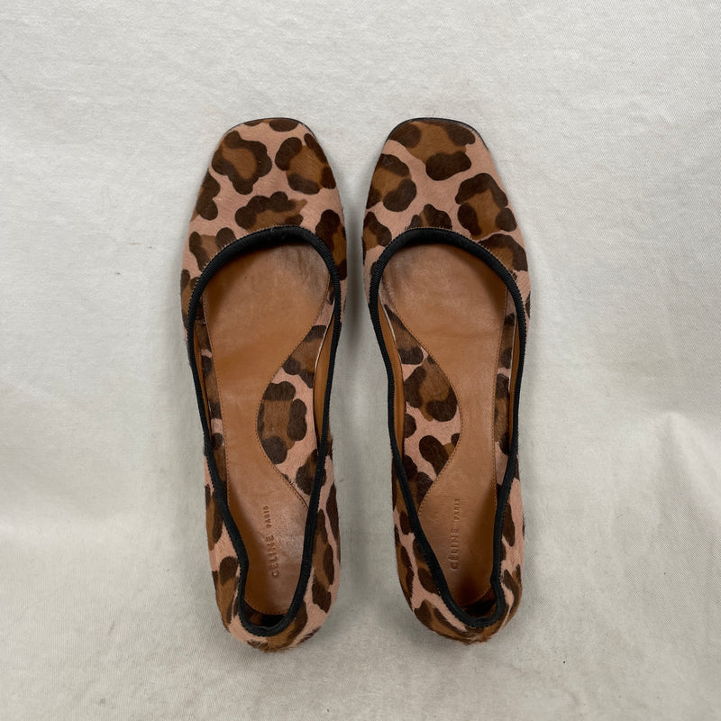 Celine Leopard Print Pony Hair Flats