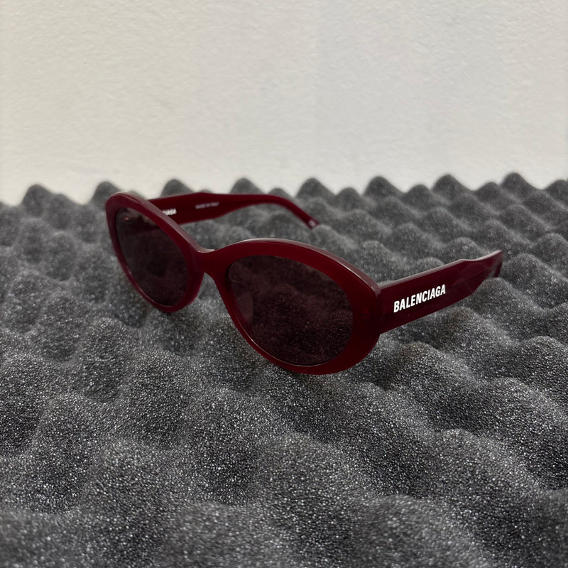 Balenciaga Oval Frame Maroon Sunglasses