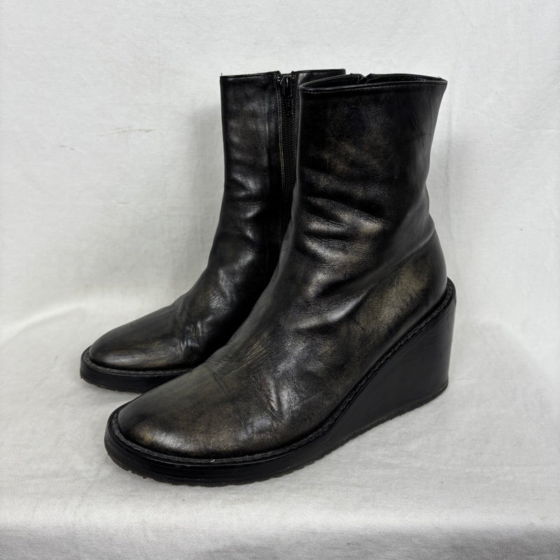 Ann Demeulemeester Leather Wedge Ankle Heel Boots
