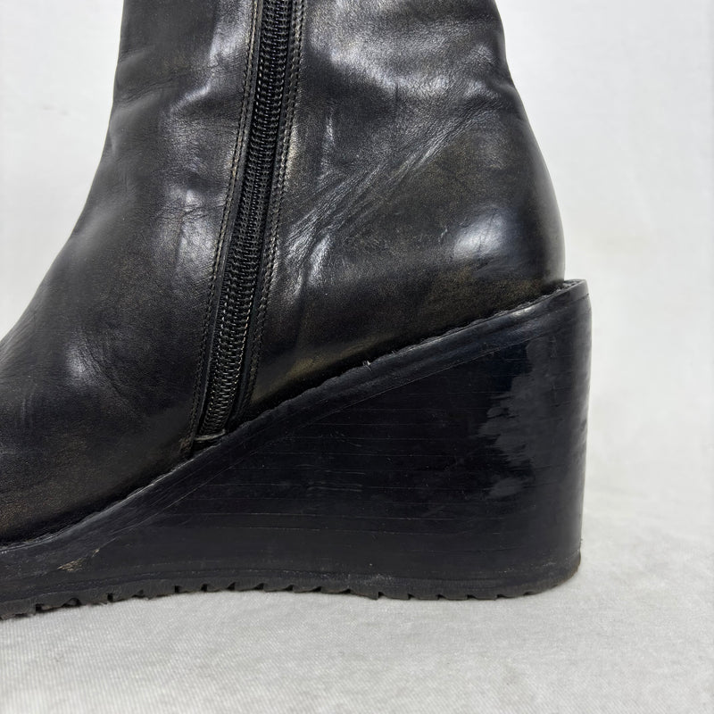 Ann Demeulemeester Leather Wedge Ankle Heel Boots