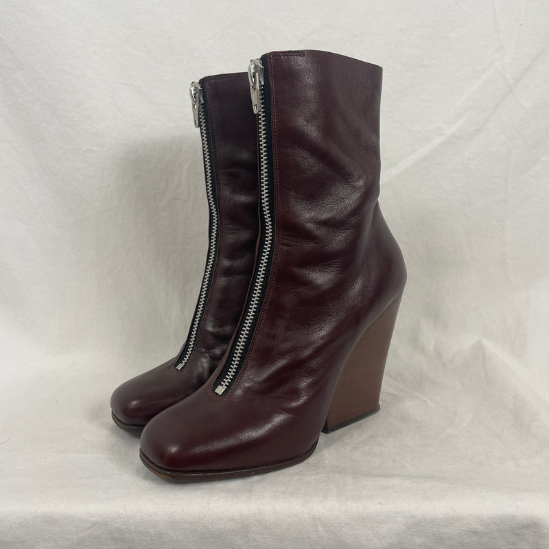 Celine By Phoebe Philo Zip Up Heeled Boots Burgundy