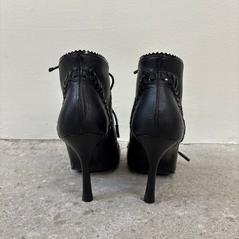 Balenciaga Open Toe Lace Up Leather Heels