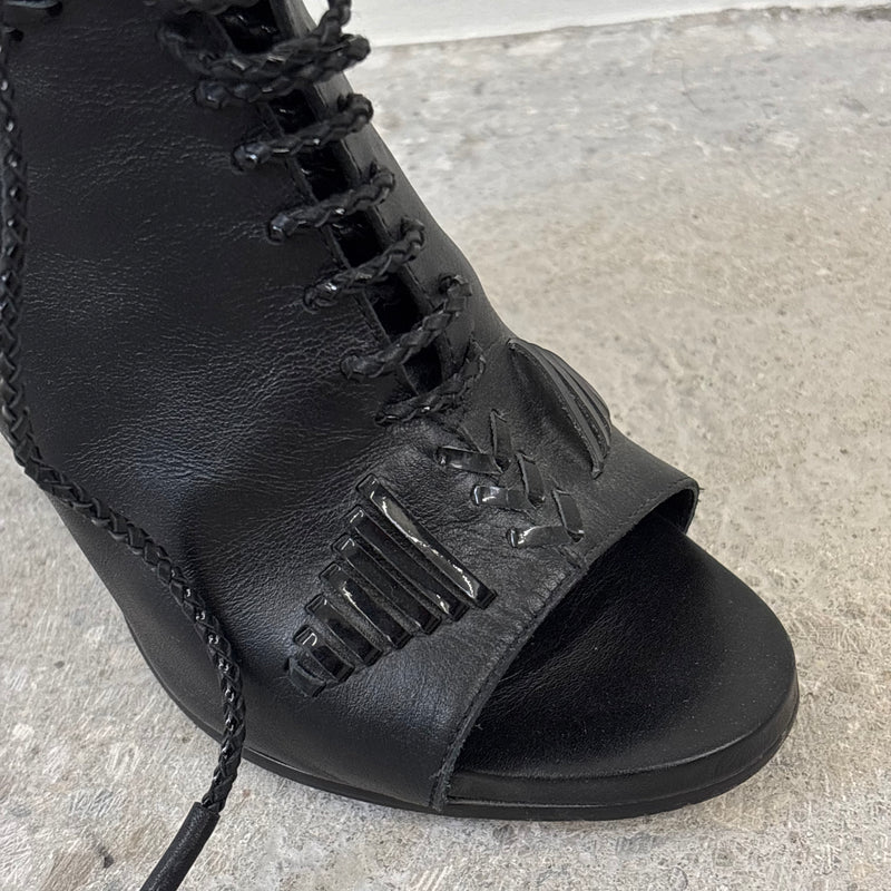Balenciaga Open Toe Lace Up Leather Heels