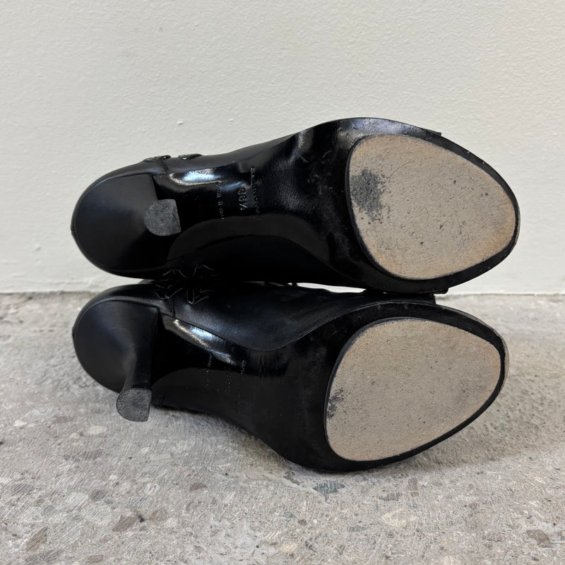 Balenciaga Open Toe Lace Up Leather Heels