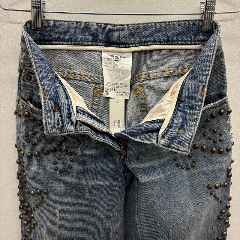 00s Dolce & Gabbana Studded Fur Pocket Jeans