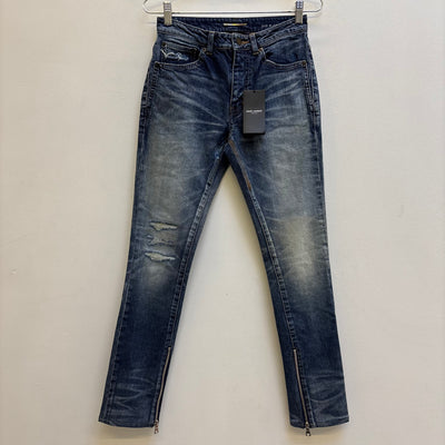 SS18 Yves Saint Laurent Acid Wash Distressed Zip Jeans